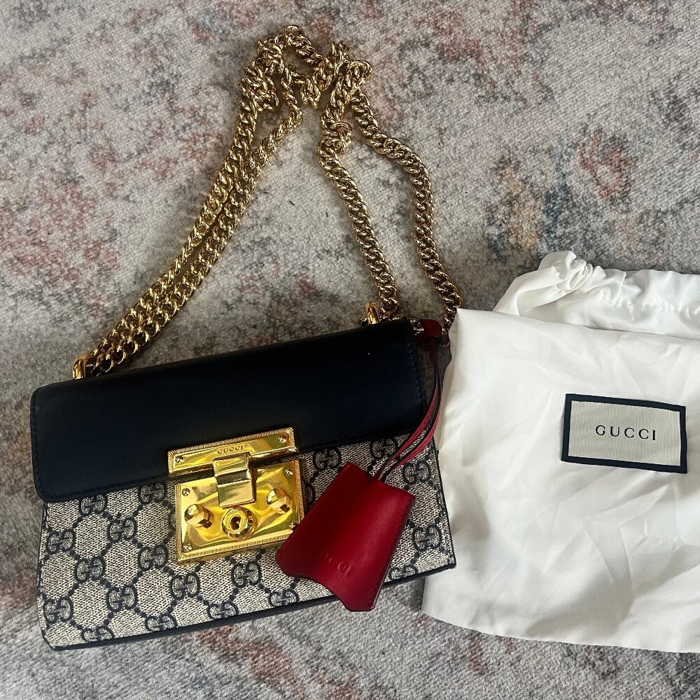 Gucci GG Supreme Monogram Moon Calfskin Small Padlock Shoulder Bag